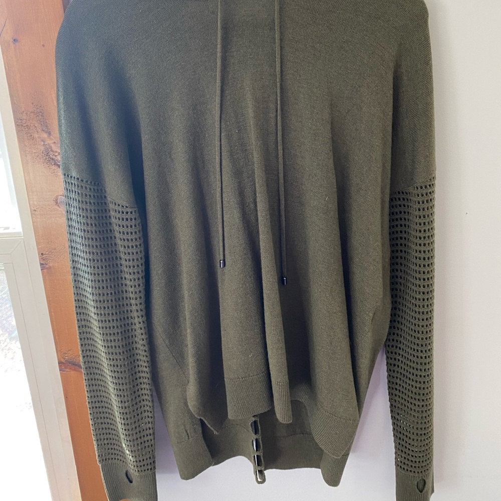 Antara crocheted sleeve hooded pullover